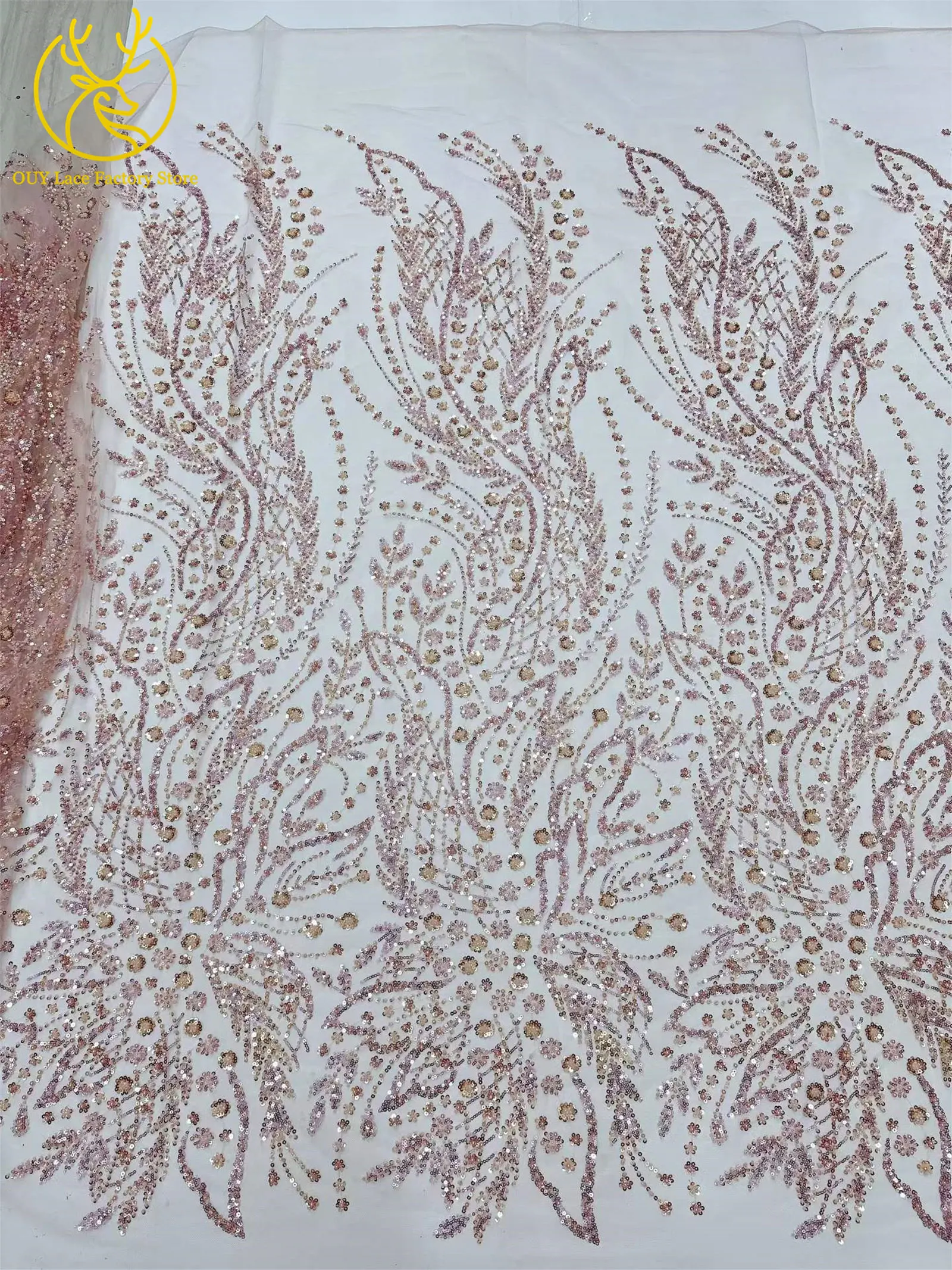 2026 Französisches Hochzeitskleid Perlen-Pailletten-Spitzenstoff 5 Yards Nigerianischer Tüll-Spitzenstoff Afrikanischer Spitzenstoff für Hochzeitsfeier-Näharbeiten – Detail 9