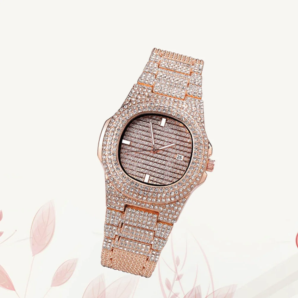 

Quartz Men's Wrist Watch Rose Gold Zircon Band Rhinestone Fashion Gift for Valentine Christmas Birthday Rhinestone Watch
