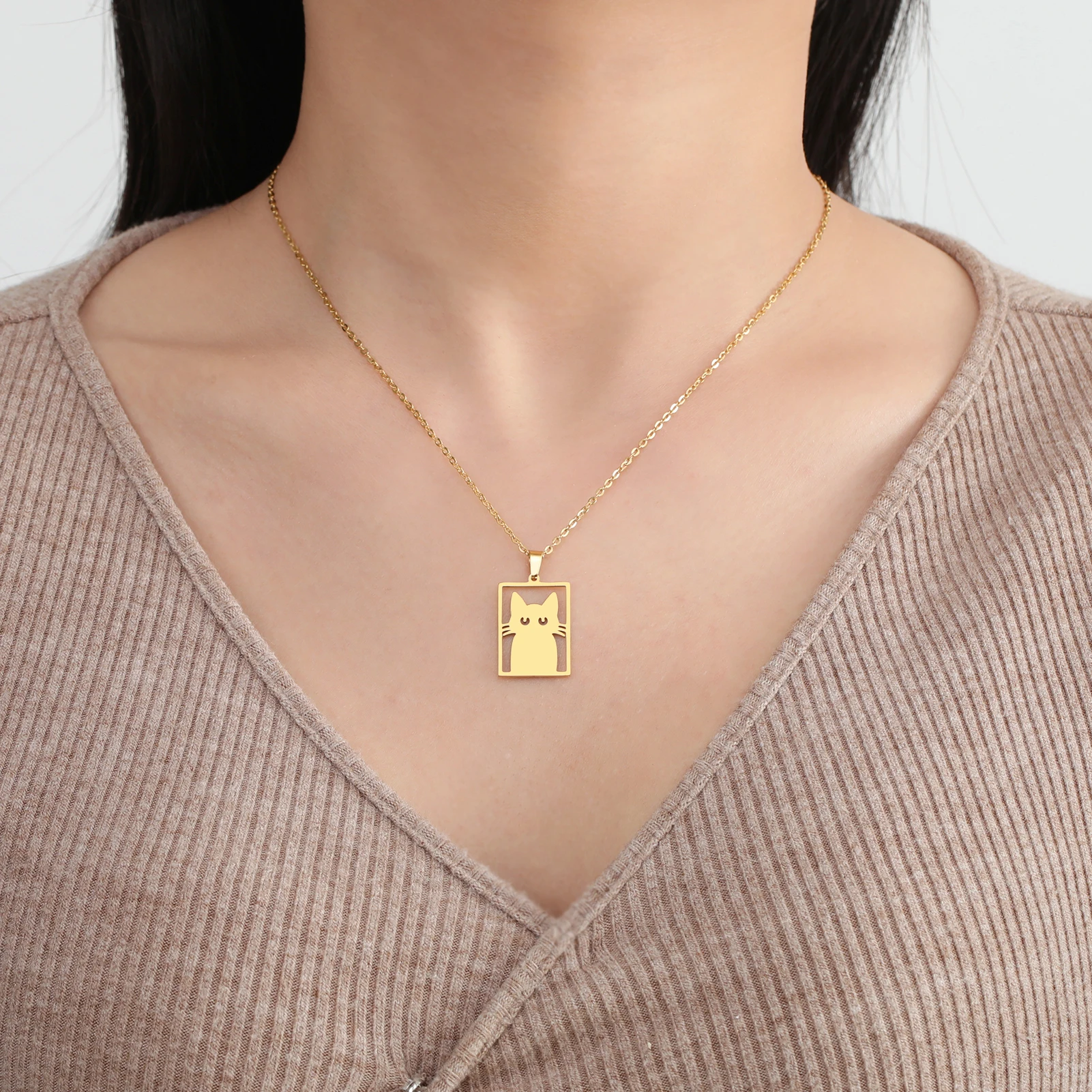 COOLTIME Halskette mit quadratischem Anhänger für Katzen und Kätzchen, Edelstahl, niedliche Katzenpfote, lustige Halskette, Schmuck, Geschenk für Familienmitglieder – Detail 14