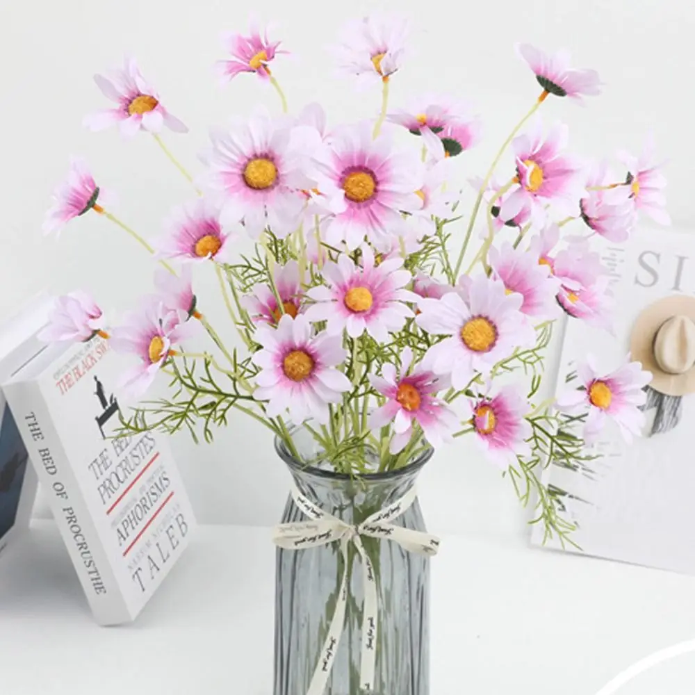 

5 Heads Artificial Daisy Flowers Plastic DIY Silk Daisy Flowers Realistic Elegant Fake Plants Wedding Birthday Decor