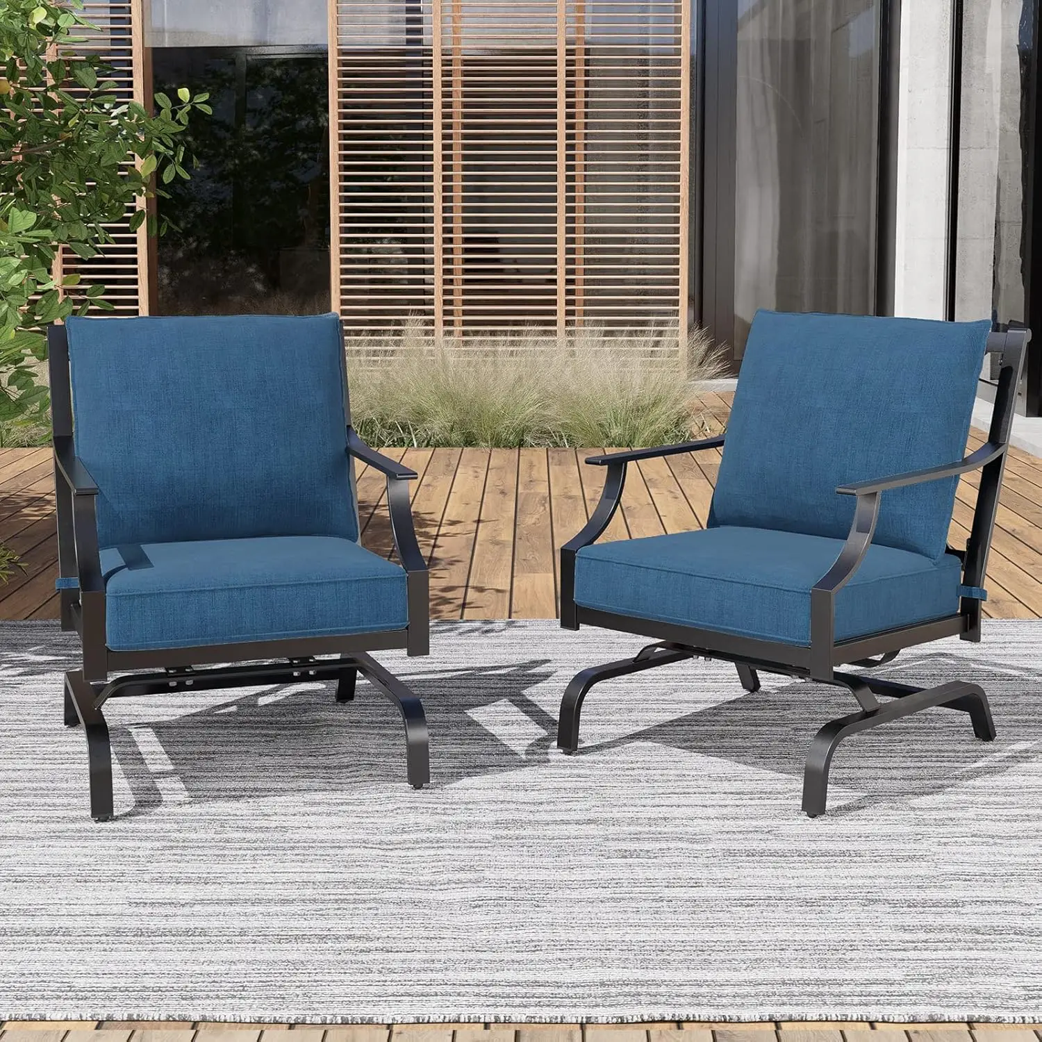 Outdoor Patio Seating Chair Motion Chair, Stationary Rocker Shake of 5-10° Conversation Patio Chair Set of 2Peacock Blue