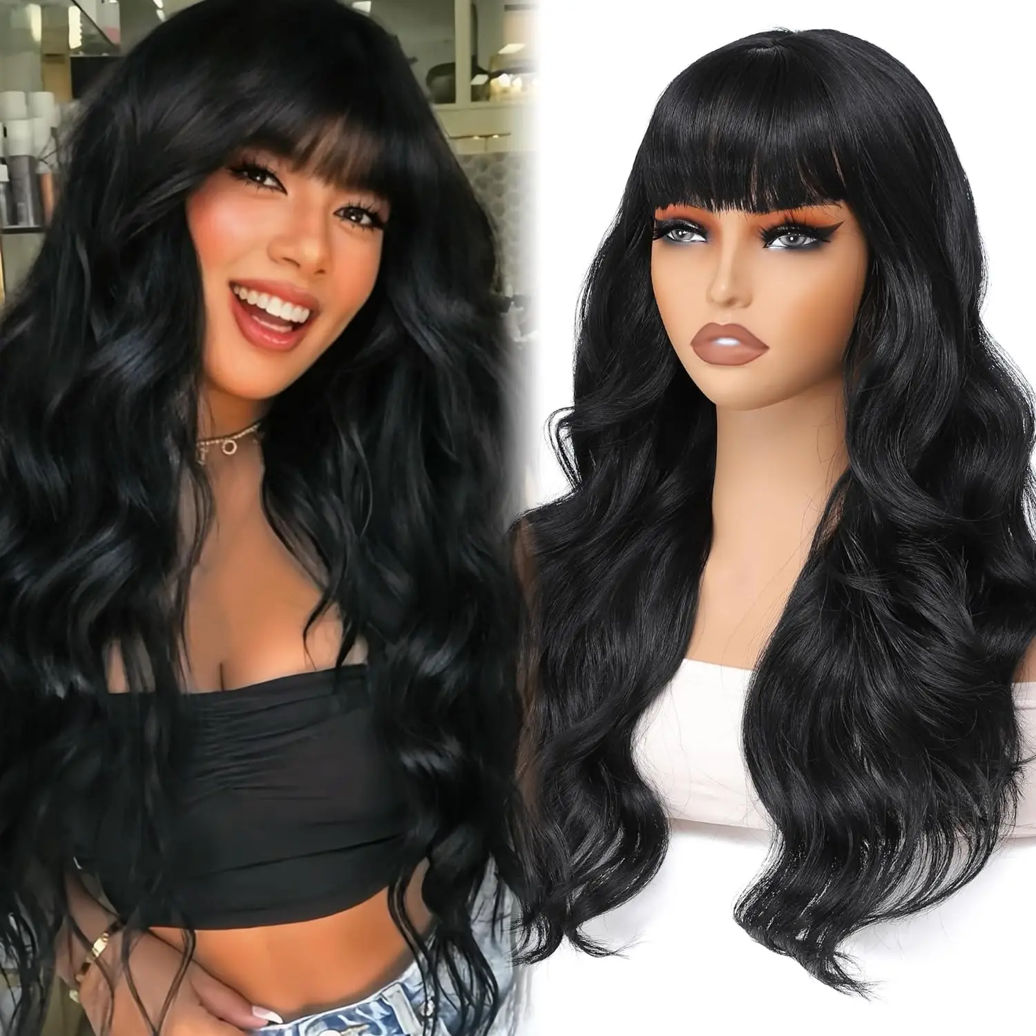 Wowear 12A Body Wave Wig With Bangs 100% Human Hair Wigs For Women Humain Full Machine Made With Bangs Body Wave Wigs On Sale