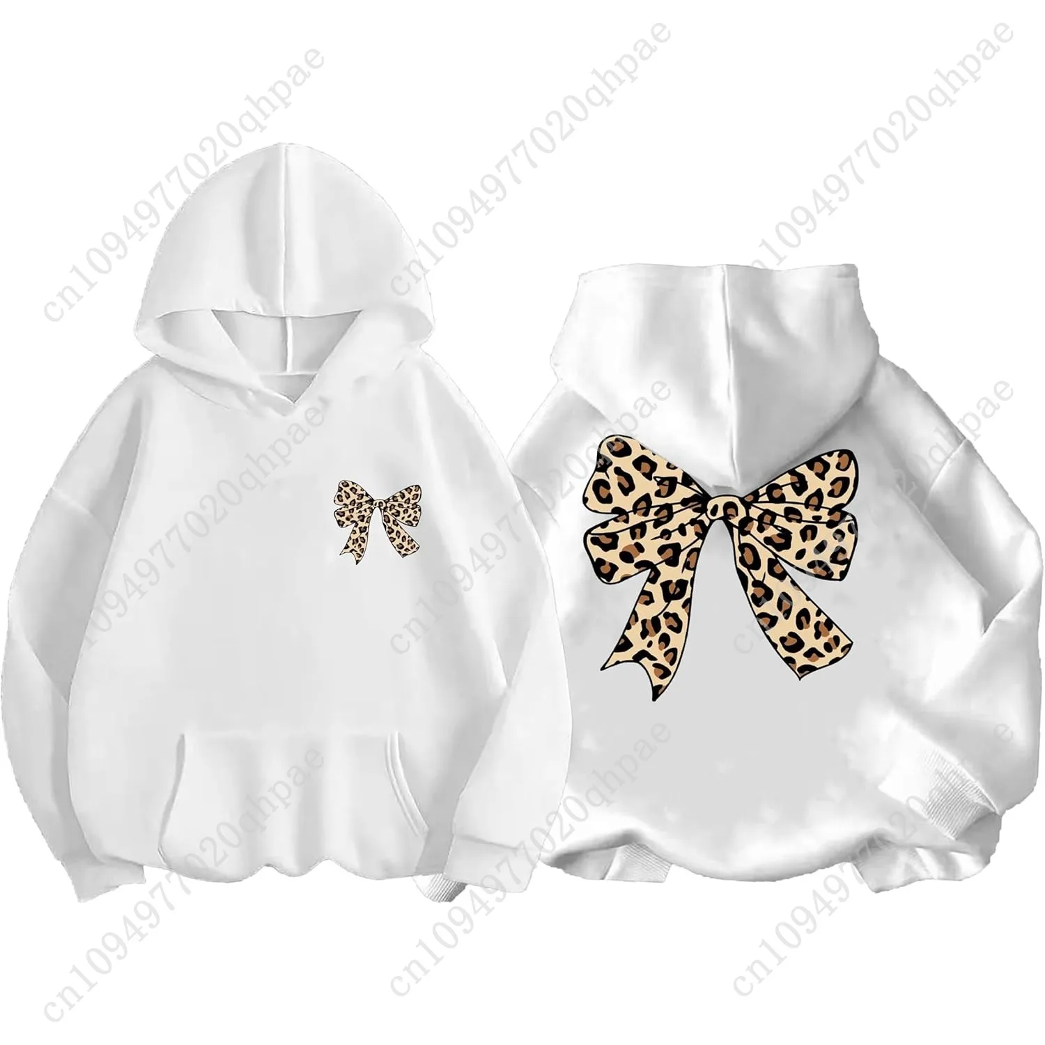 Girl's Bow Leopard Hoodies Cheetah Graphic Long Sleeve Pullover Tops Preppy Cute Sweatshirts Hoodies
