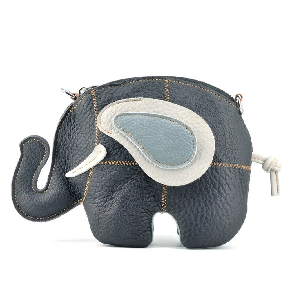 

Personalized Elephan Coin Purse Wallet Genuine Leather Animal Fun Patchwork Bags Gift Crossbody Purse Phone Bag with Color Strap