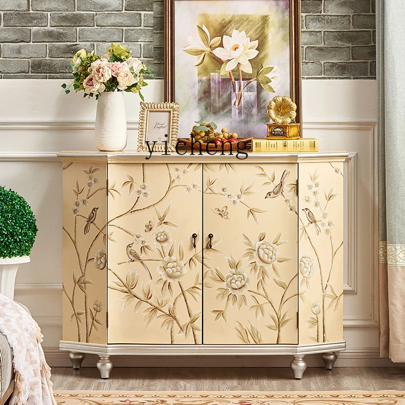 r8.11-Entrance Cabinet Retro Hallway Home Solid Wood Painted Living Room Sideboard Cabinet Decorative Storage Locker