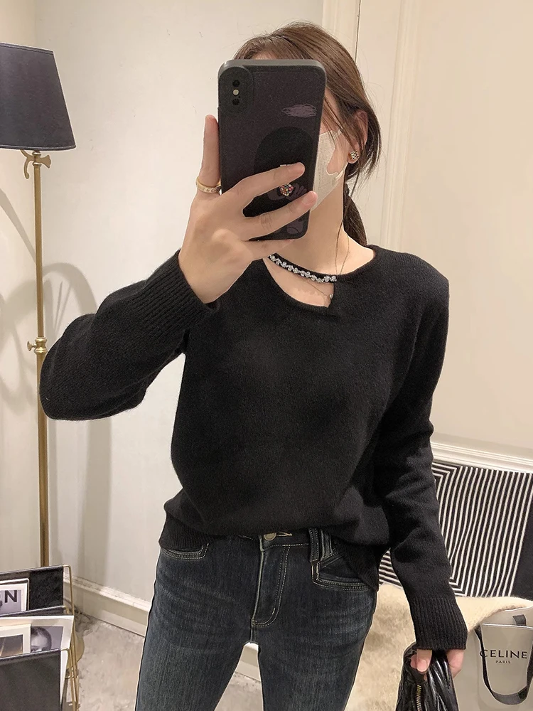 السيدات عادية طويلة Sve محبوك رداء علوي من الصوف لون نقي V-Ne البلوز الشتاء ملابس خارجية التخسيس تناسب مريحة