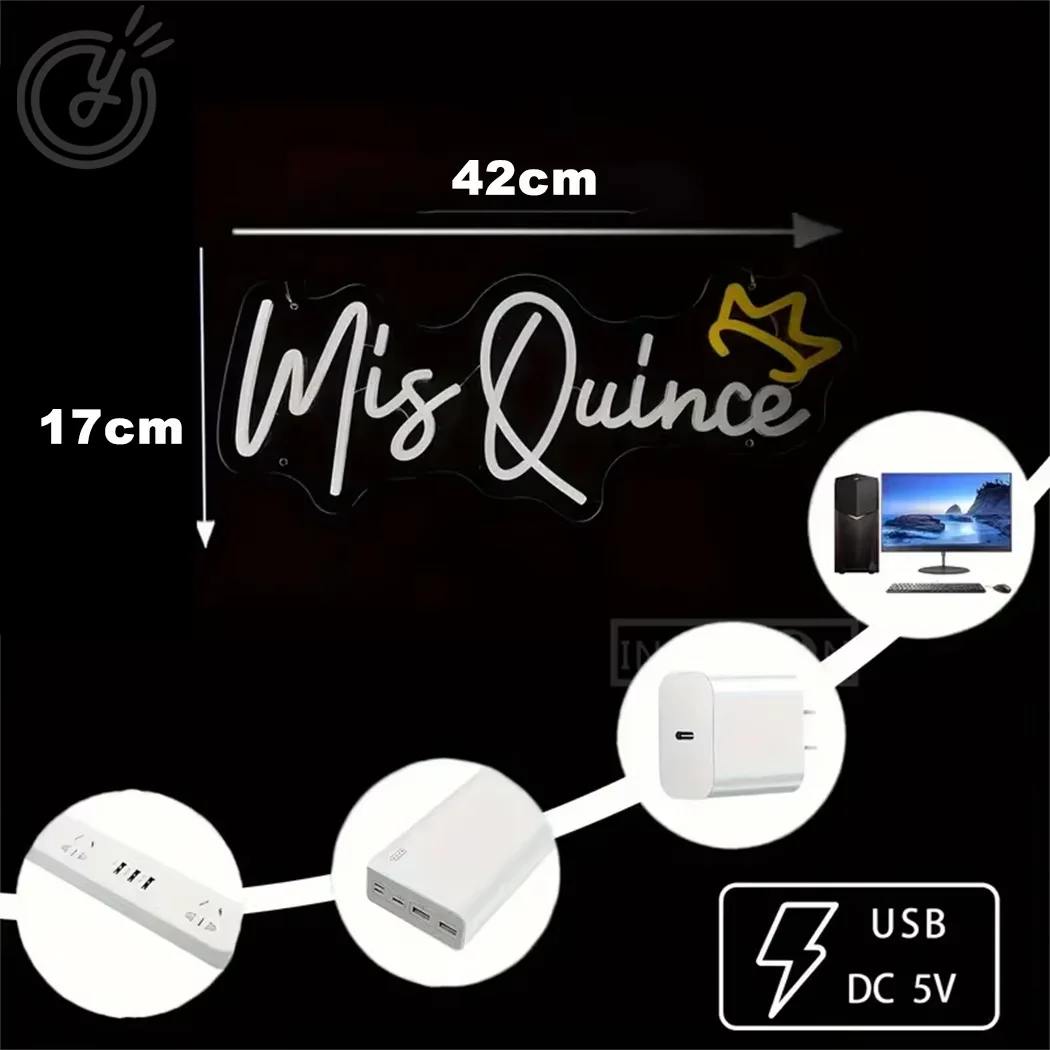 Mis Quince Neon Sign LED สําหรับตกแต่งห้องวันเกิด Happy Birthday ป้ายนีออนสําหรับห้องนอน Mis Quince Neon Sign Light USB Wall Decor