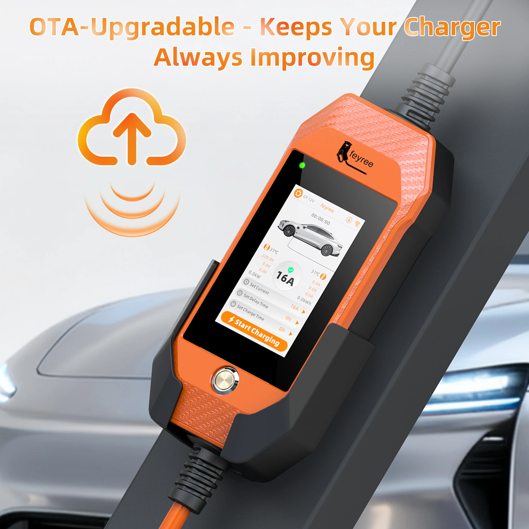 شاحن feyree GB/T EV 16A 3.5kW 1Phase 4.3 بوصة تعمل باللمس وتطبيق ذكي إصدار OTA تيار قابل للتعديل لشاحن السيارة الكهربائية #6