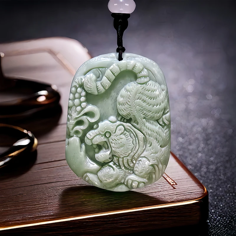 

Green Natural Real Jade Tiger Pendant Necklace Fashion Carved Jewelry Gift Talismans Charm Luxury Amulet Gemstones Vintage