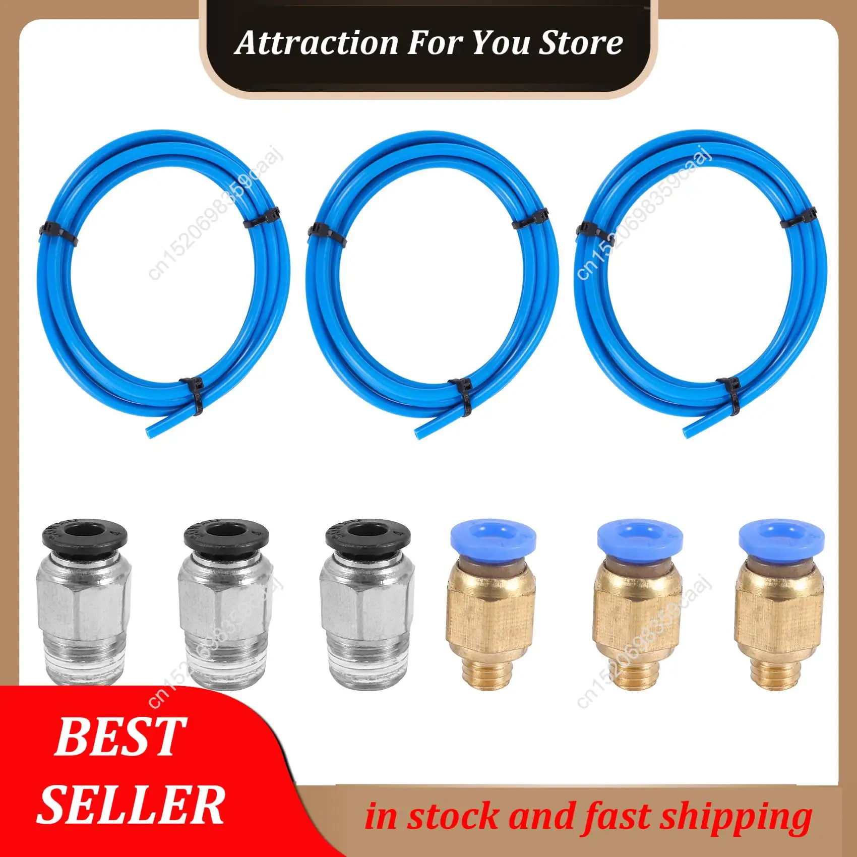 Hot Selling PTFE Tube Ptfe Blue Tubing(1.5 Meters) With 3 Pieces Pc4-M6 Fittings And 3 Pieces Pc4-M10 Male Straight Pneumatic Pe