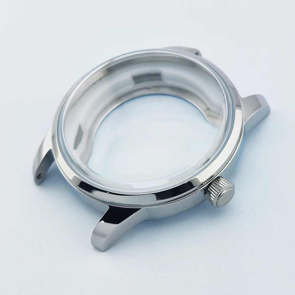 Cassa per orologio da cocktail da 40 mm Custodia nh35 senza logo Custodia in vetro minerale rosa/argento adatta al movimento automatico NH35/NH36/NH38 con quadrante da 35 mm