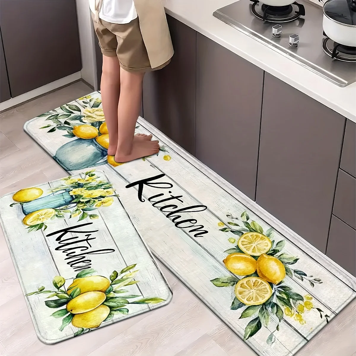 VIKAMA Letter Lemon Floral Runner Rug Living Room Carpet Home Decor Kitchen Floor Mat Doormat Welcome Mat Laundry Room Rugs