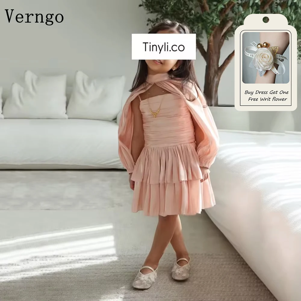 Verngo Elegant Apricot Crepe Girl Formal Occsion Dress 2 Pics A Line Tiered Formal Fit Arabia Prom Party Dress Customized