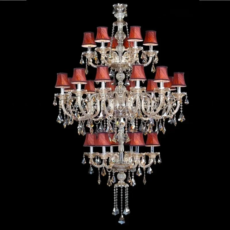 European Crystal Large Chandeliers Luxury Living Room Restaurant Villa 3 Layer Staircase Hotel Lobby Club Hanging Lamps Long
