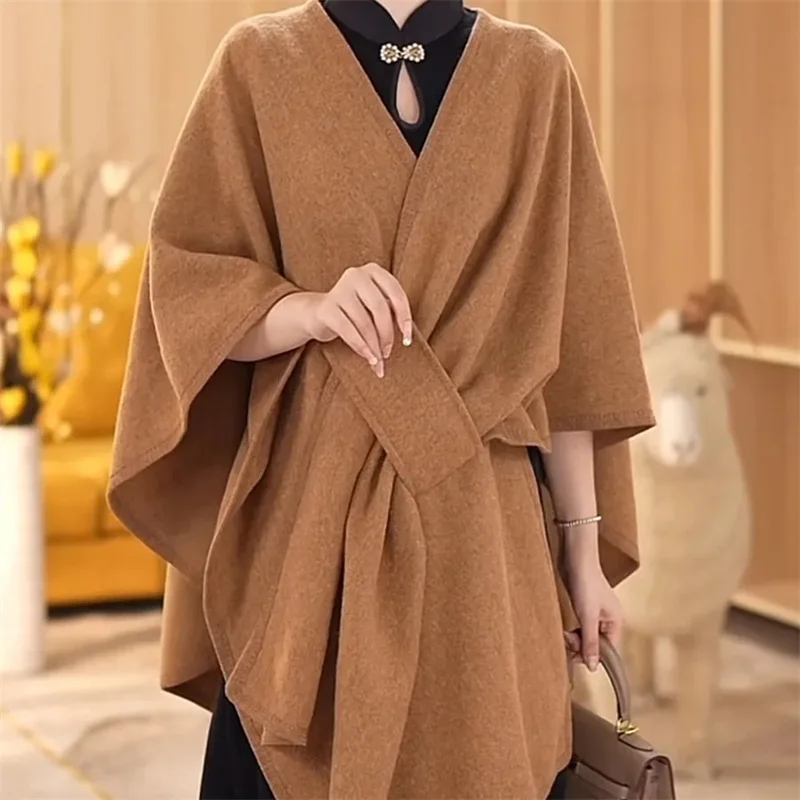 Autumn Lady Medium Length Shawl Jacket Spring Female Fashion Casual Tops Outwear Korean Middle Aged Mother High-end Lace Up Coat