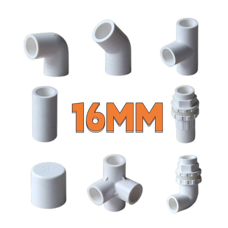 16mm White PVC Pipe Connectors Irrigation Water Tube 3 Ways 4 Ways Elbow Tee Connector End Cap Aquarium Fish Tank Fittings