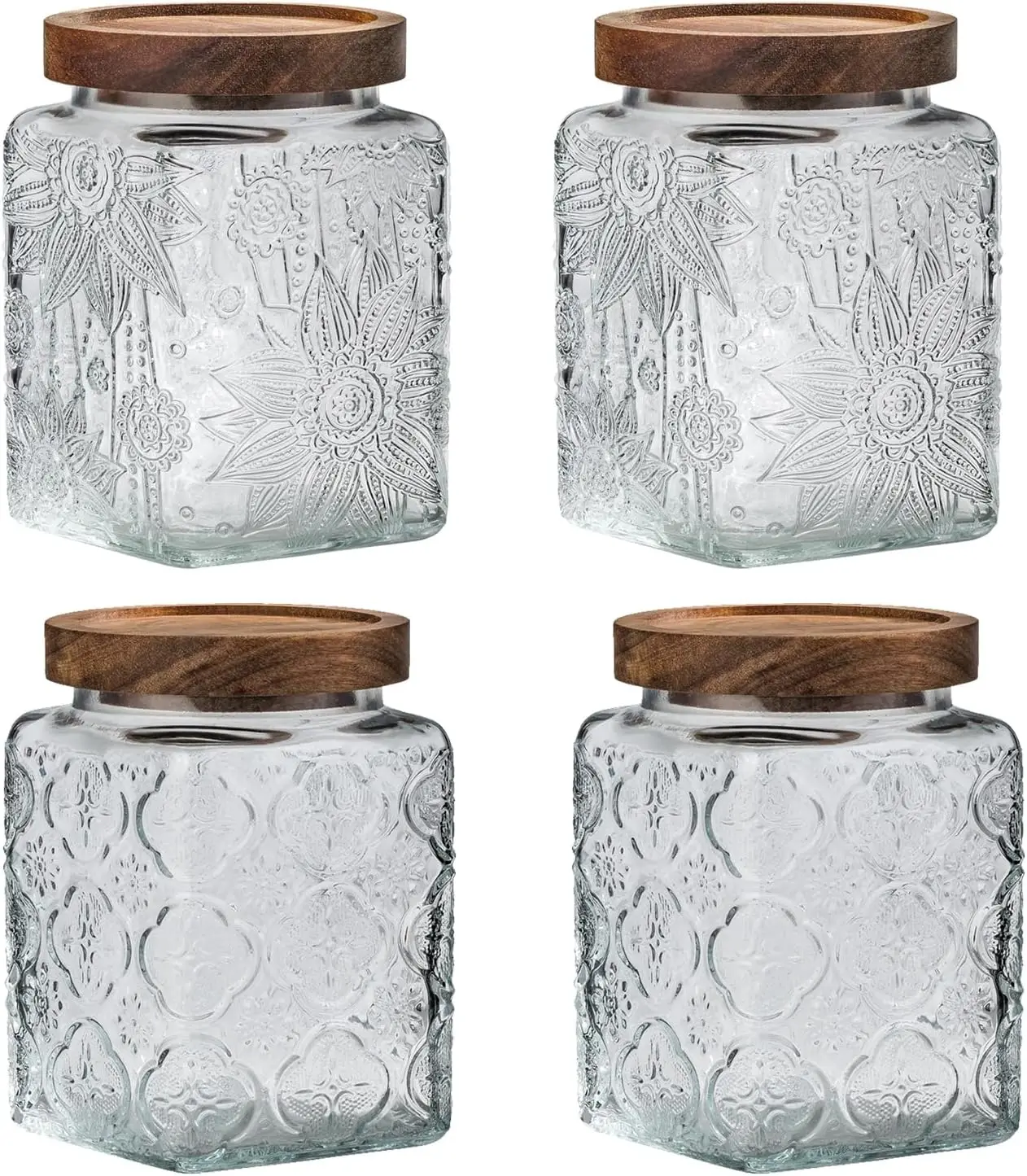 Vintage Glass Airtight Storage Jar, With Airtight Wood Lid, Kitchen Food Storage Containers,for Kitchen Counter, Pantry, Tea,