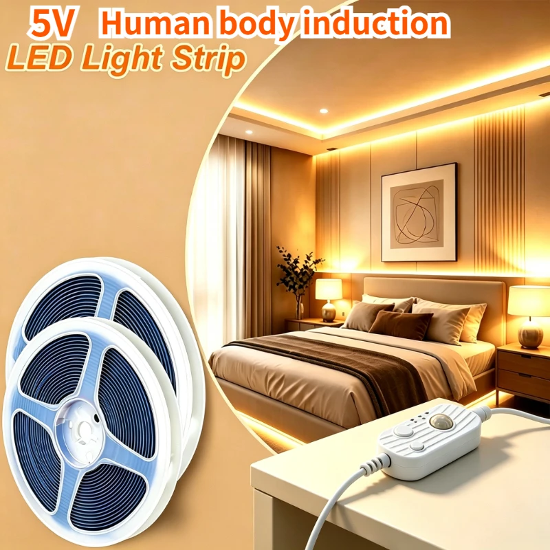 10.0 meter Human Sensor 2835 LED Strip Light, USB Powered LED Light Strip, Dual Color Temperature Options Warm White/White Light