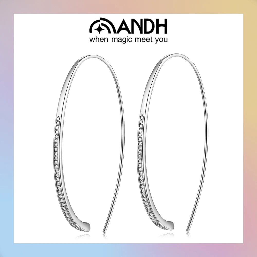 

ANDH 925 Silver Moissanite Long Wire Earrings for Women White Gold Plated Diamond Hanging Hook Drop Earring High Quality Jewelry