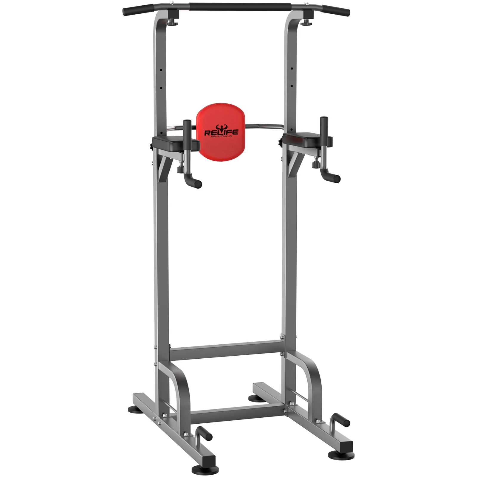 RELIFE REBUILD YOUR LIFE PowerTower Klimmzugstange und Dip-Station, höhenverstellbar, multifunktionales Fitnessgerät, Heim-Kraftstation mit Klimmzugstange, Dip-Station und Liegestützgriffen