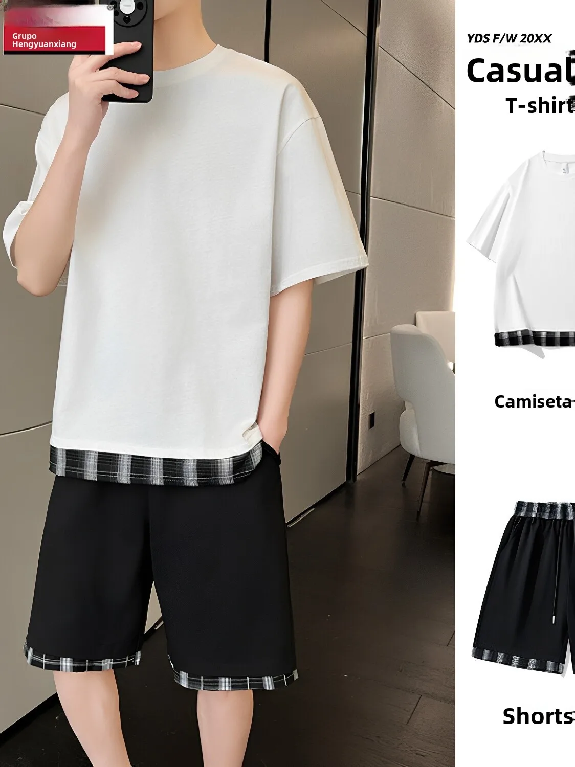 Conjunto de Camiseta Casual de Manga Curta em Seda Gelada Fazeya, Leve, Novo Estilo de Verão para Jovens, Calças de Fibra de ...