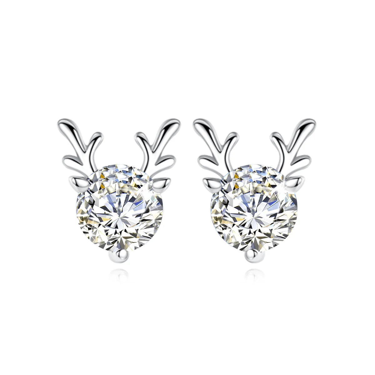 

Cute Christmas earrings Elk Moissanite Diamond Earrings Stud Woman Pure Silver 925 1 Carat 6.5mm Total 2 Carat Certified Jewelry