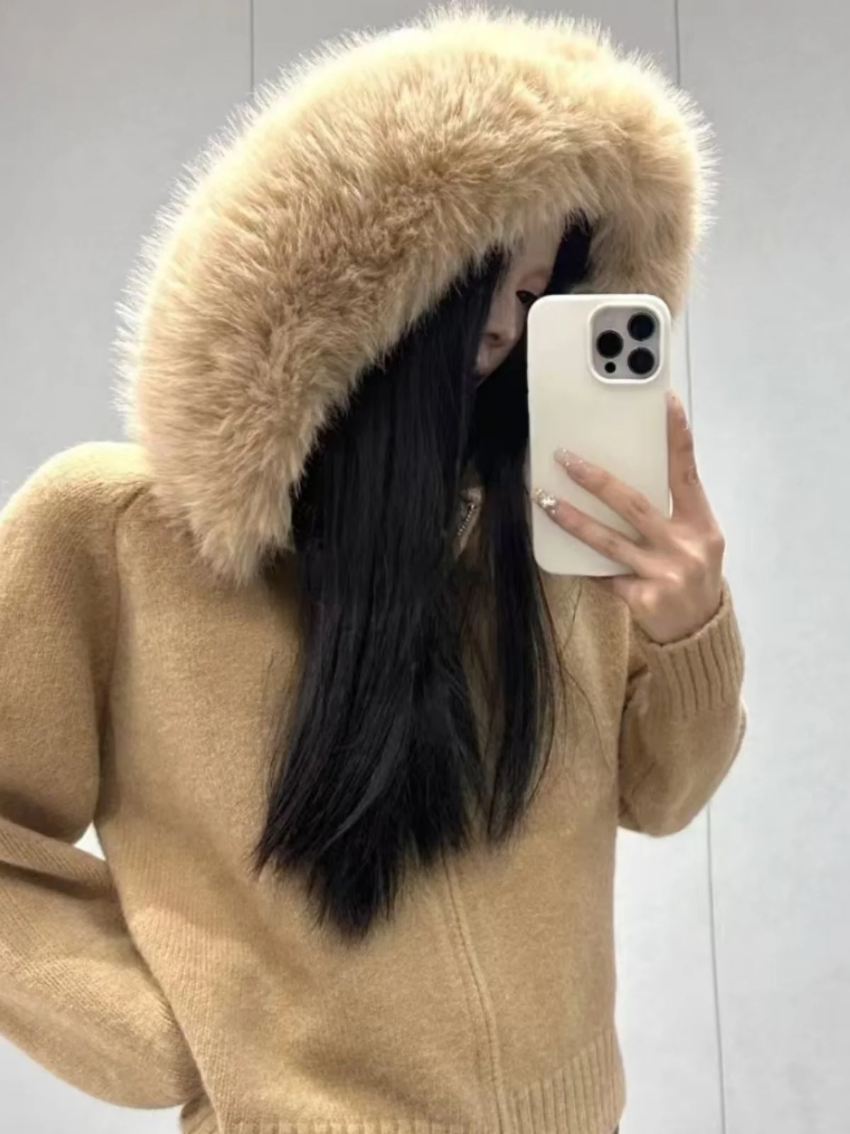 Winter New Knitted Zipper ort Sve Women's Sweater Coat Large Fur Collar Korean Sle Loose Fit Faionable Vintage Feel