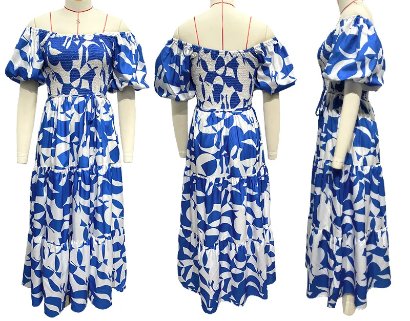 Abiti estivi con stampa floreale ritagliata con scollo a O Abiti eleganti da donna a maniche corte Abito casual a pieghe Abito lungo da spiaggia altalena