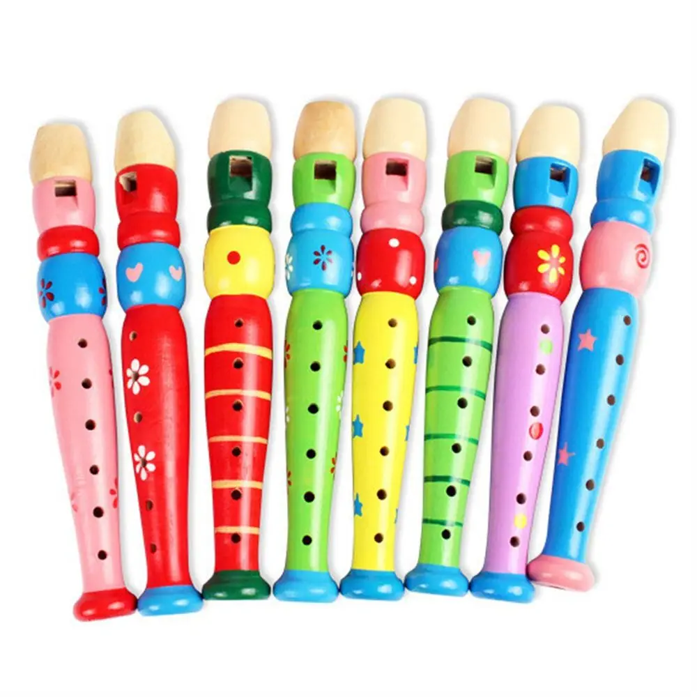 Learning Educational Baby for Children 20cm Kids Music Toy Wooden Flute 6-Holes Recorder Short Flute Cartoon Flute