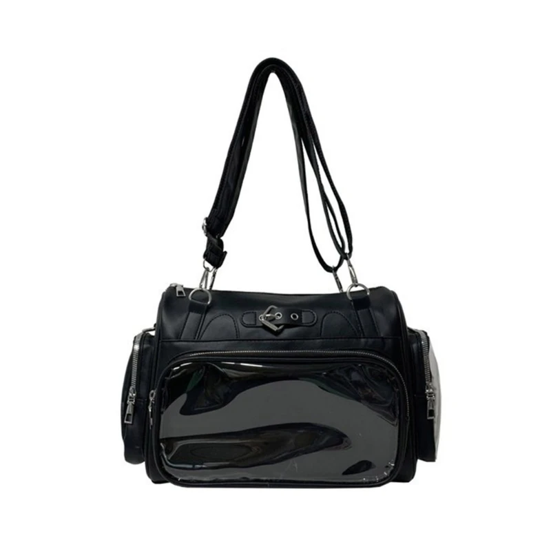 

Anime School Bag With Badge Display Large Capacity Practical PU Crossbody Purse