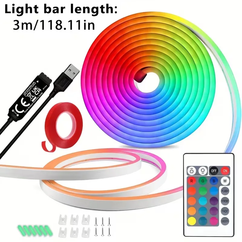 5 В RGB светодиодная неоновая лента с дистанционным управлением-USB водонепроницаемые гибкие неоновые огни, изменение цвета RGB, праздничные вечеринки, украшение дома
