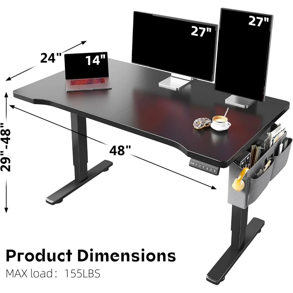 Electric Gaming Standing Desk with LED Lights,48 x 24 Inch Height Adjustable Computer Desk with 3 Memory Preset,Gaming Sit Stand