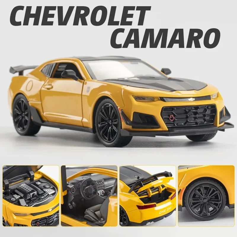 1:24 Chevrolet Camaro aleación Diecast modelo coche de juguete sonido y luz tirar hacia atrás coche de Metal colección de simulación regalos juguetes niño