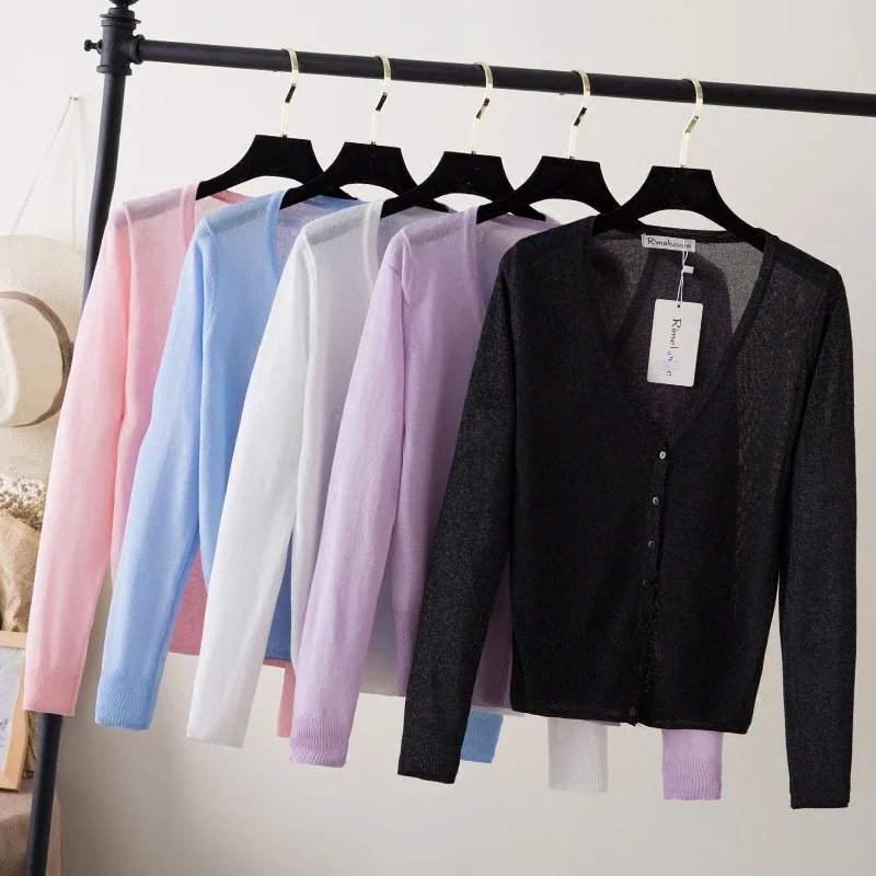 

Summer Cardigan Women Cropped Korean Fashion Style Female Black Women's Coat Clothing V-neck Ladies Sweater Outerwear Cute Basic