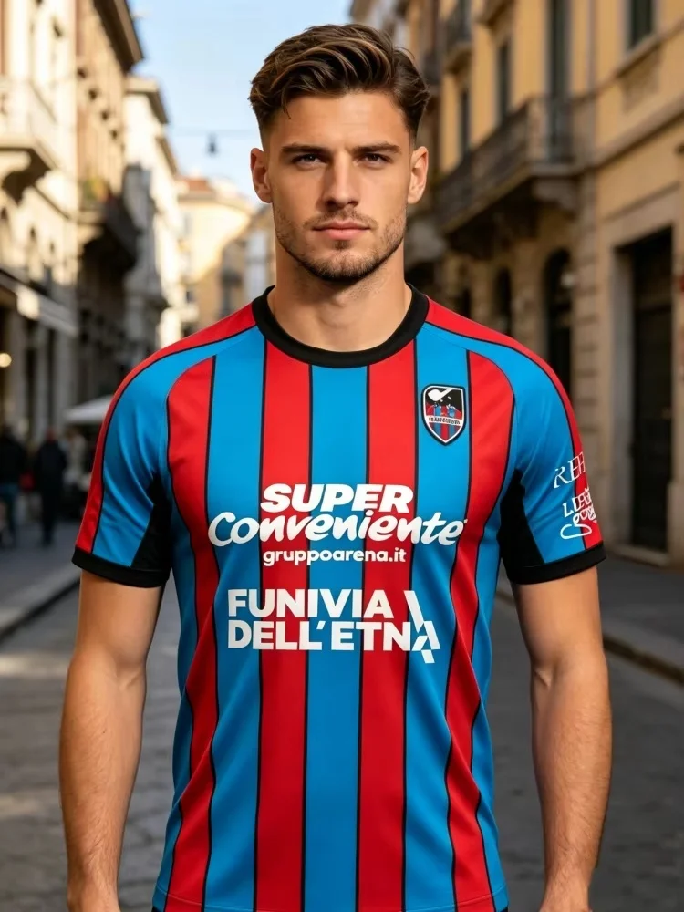 26-27 New Catania Fashion Style Tops Football Shirt Sports Style 3D Digital Adult Parent Child Short Sleeve Family Kids Tees