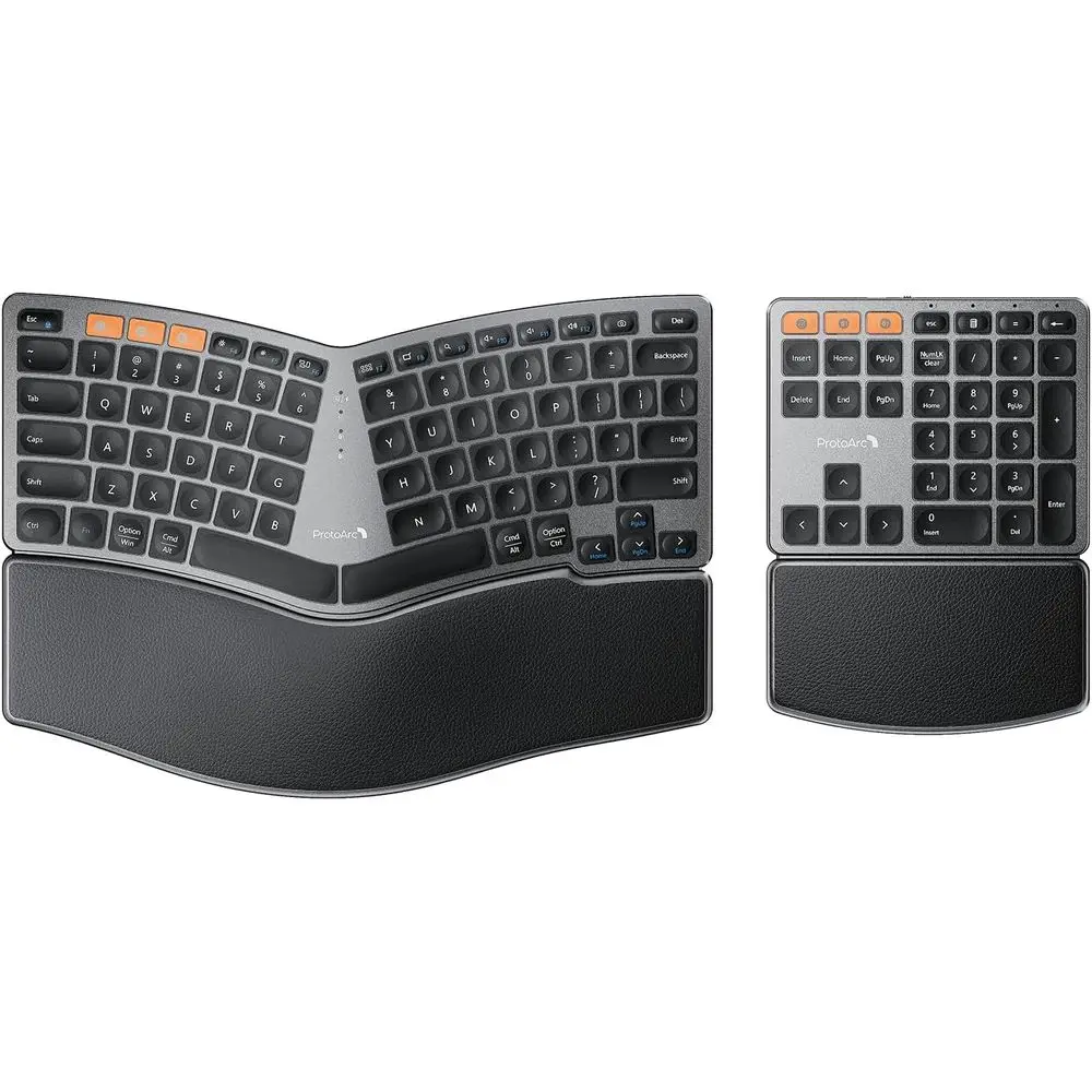 

Ergonomic Bluetooth Keyboard with Split Design, Dual Connectivity, and Detachable Number Pad for Windows/Android