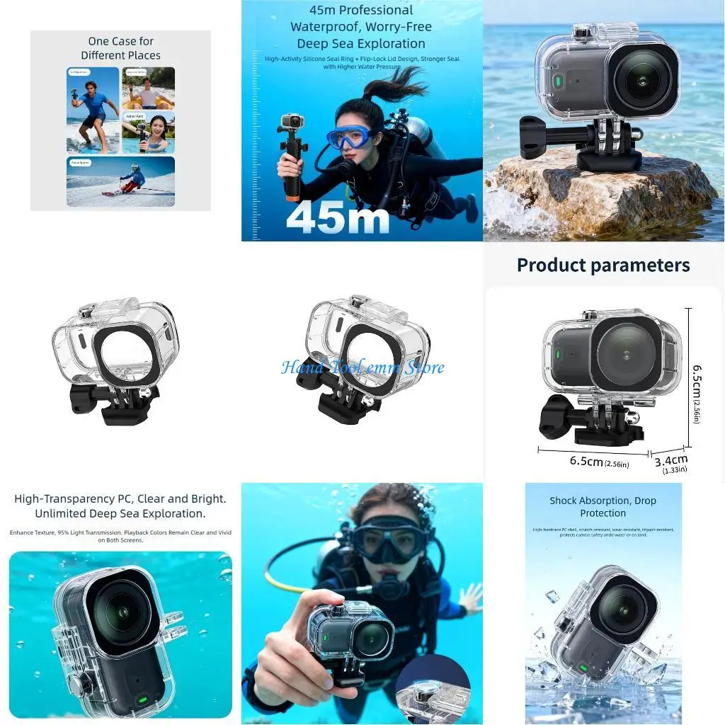 

H37F Impact Resistant Waterproof Diving Case For Sports Cameras Up To 45m Depth