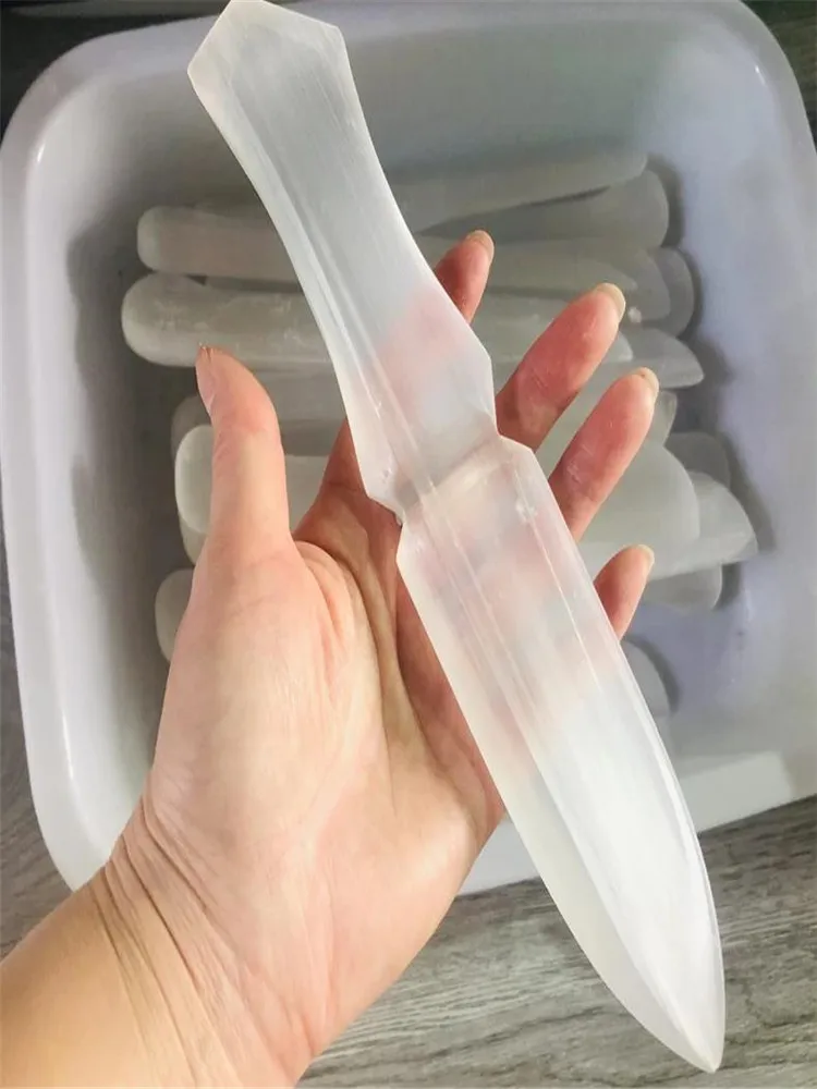 20cm Natural White Selenite Crystal Gypsum Stone Knife