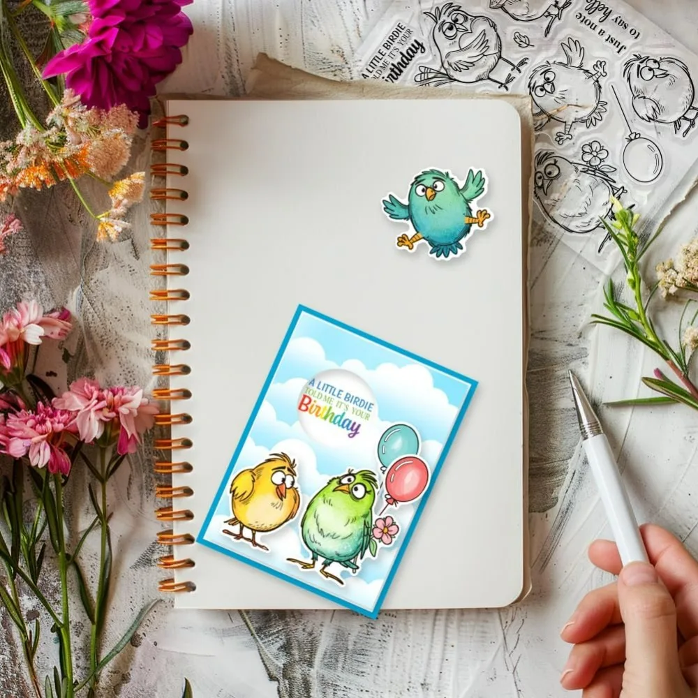 Cartoon Birds Clear Stamps Funny Bird Clear Stamps Birthday Bird Silicone Stamps for DIY Scrapbooking Photo Album Decorative