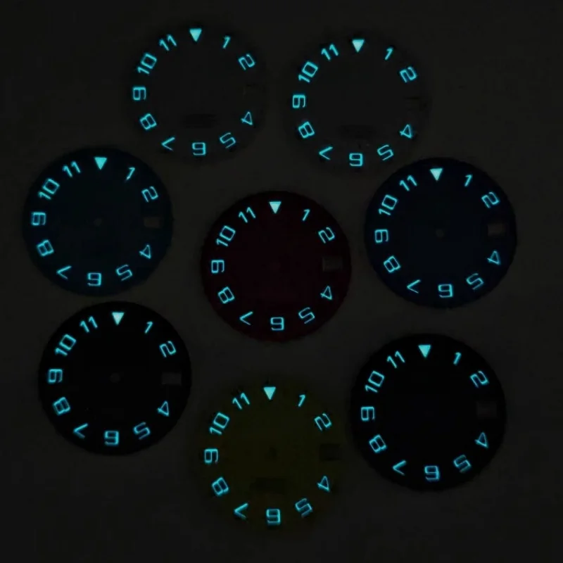 NH34 циферблат NH35 циферблат с арабскими цифрами BGW9 сине-зеленый светящийся циферблат 28,5 мм для NH34/NH35 Часовые аксессуары