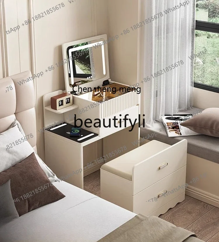 D178  Solid wood dresser bedside table integrated flip cover cosmetic table hidden mirror multi-functional storage