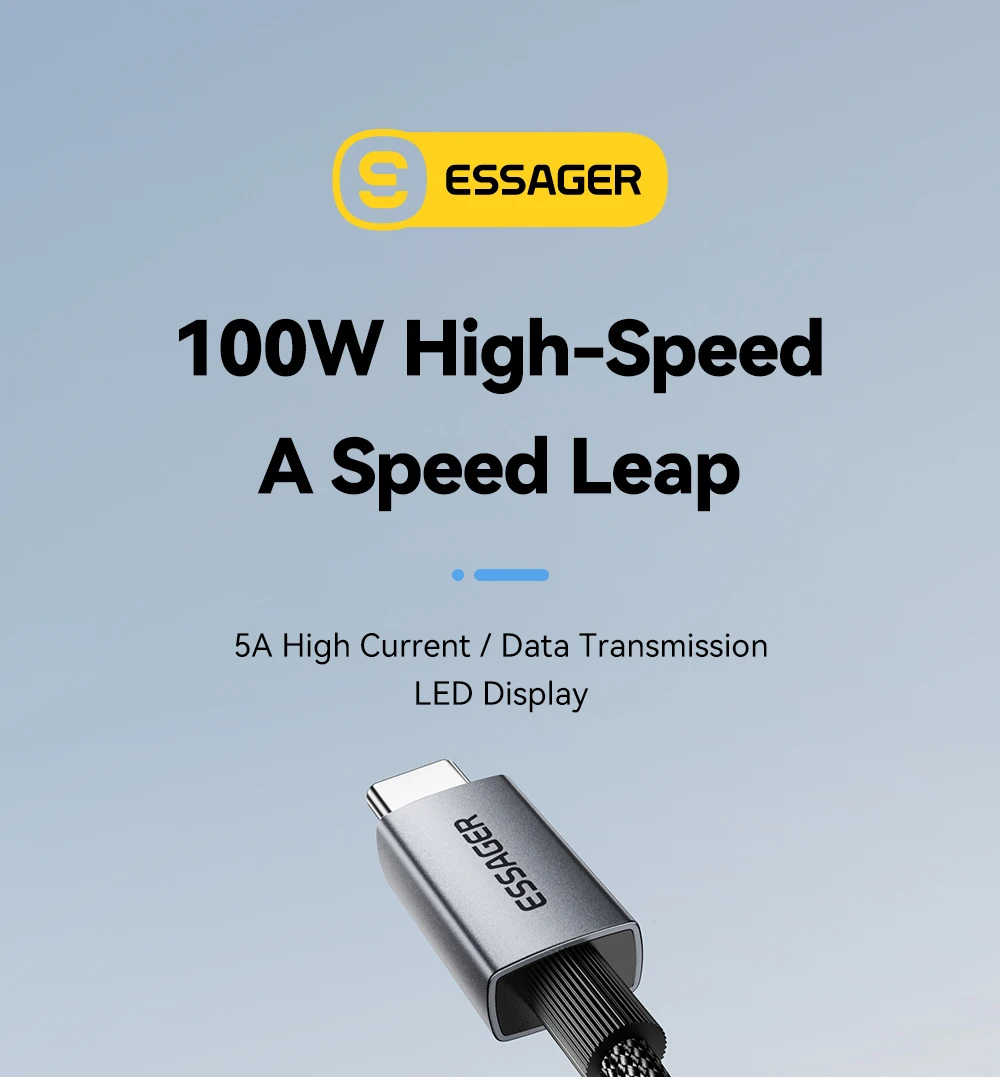 Essager 100W Typ-C zu Typ-C PD-Schnellladekabel für MacBook, iPad, iPhone 17, 16 Pro Max, Digitales Display, Datenkabel – Detail 1