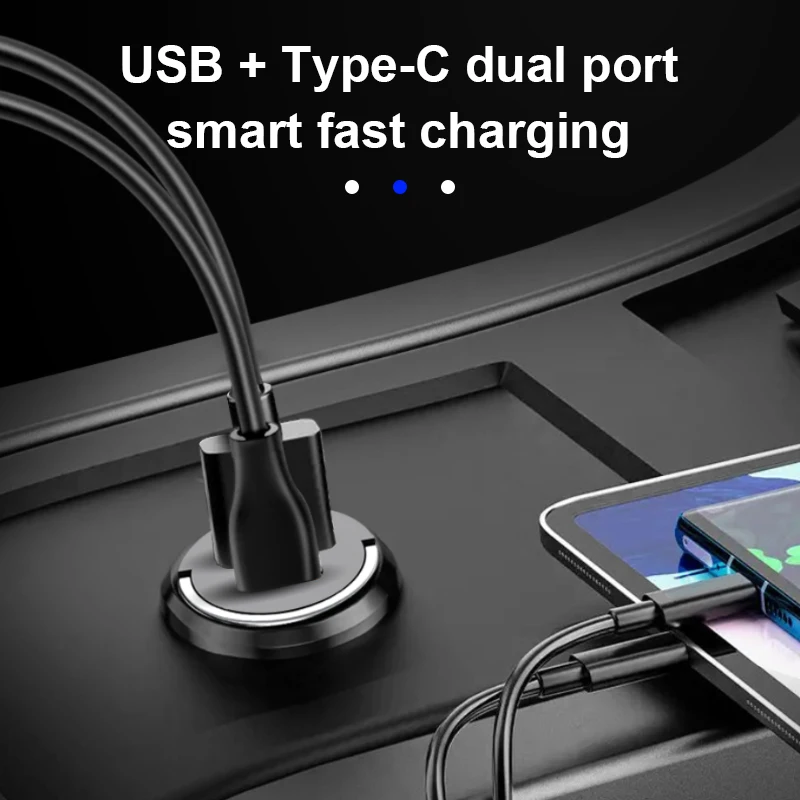 SEAMETAL 100W Car Charger Hidden Alloy Dual-USB Charger PD30W QC3.0 Ultra-Fast Charging Phone Charger for iPhone/iPad/Android