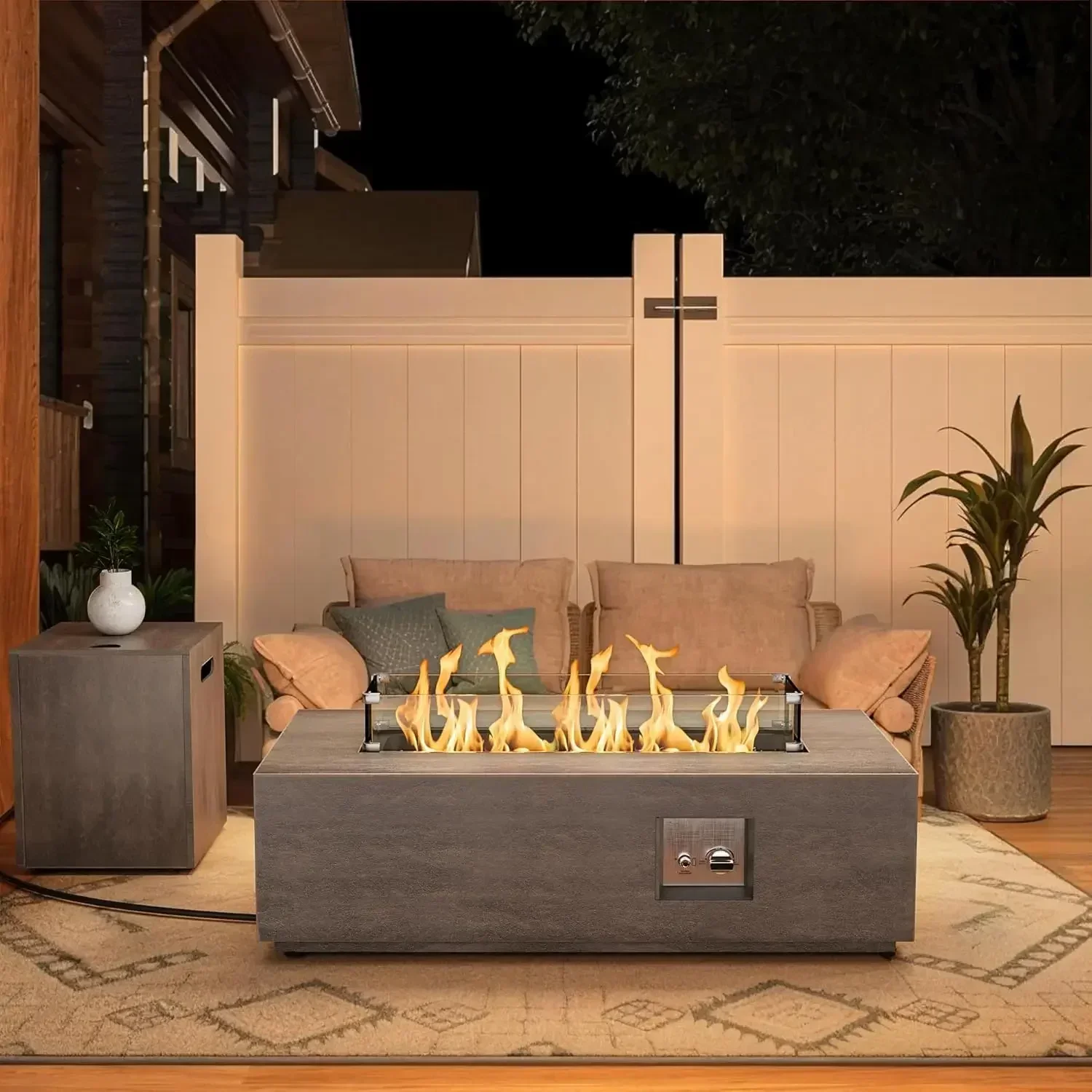 

（xmsj-hot）outdoor Fire Pit Propane Gas Pits Outdoor places 42″ Rectangular pit ,50,000btu Table Patio Se