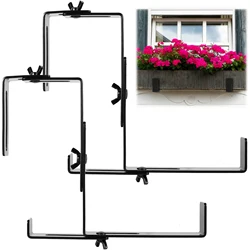 Planter Box Bracket Adjustable Carbon Steel Flower Box Holder Heavy Duty Window Planters Boxes Shelf For Garden Balcony