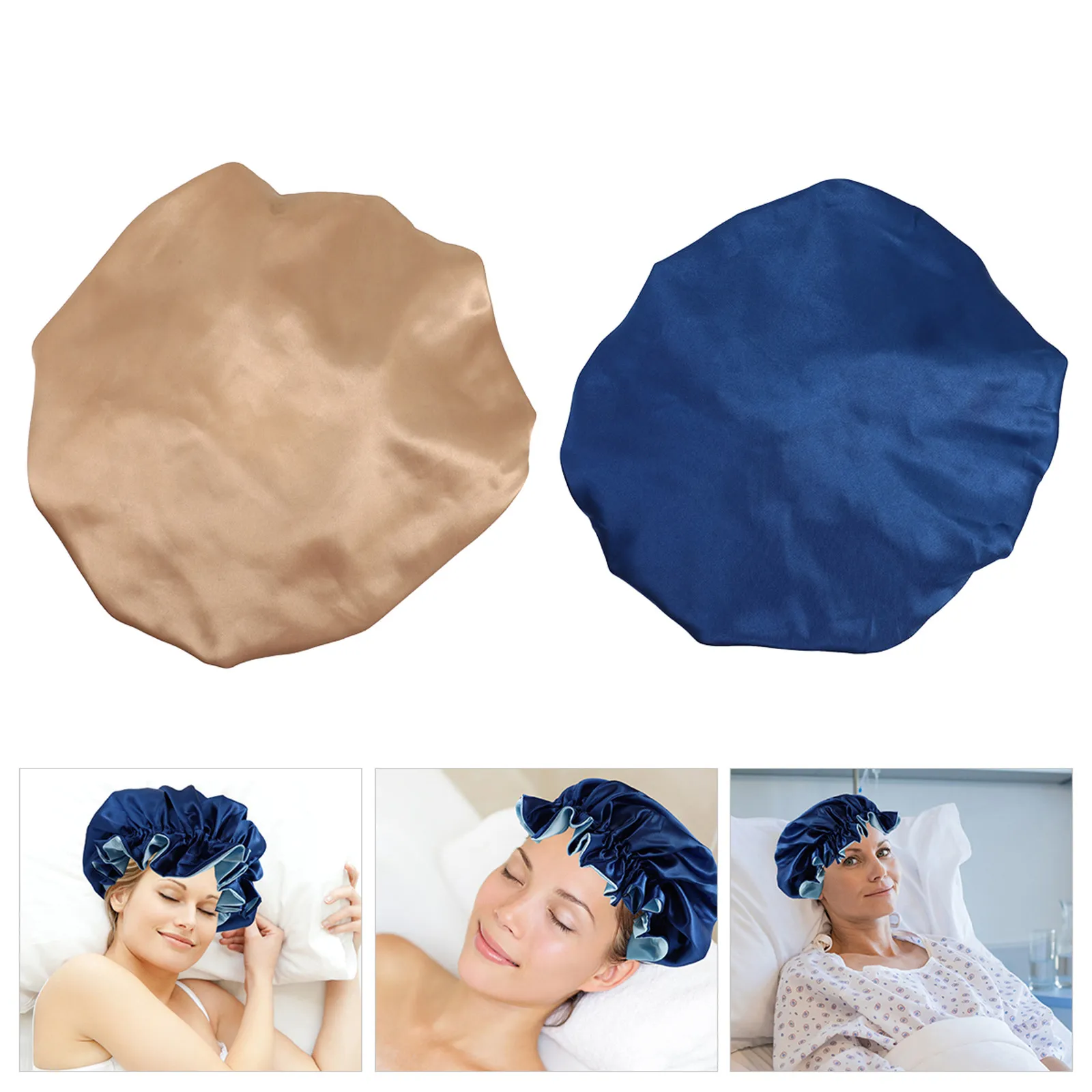 

Комплект из 2 двухслойных атласных шапочек для сна: яркие цвета, регулируемая резинка, легкие, дышащие, приятные для кожи, комфортные для ночного сна