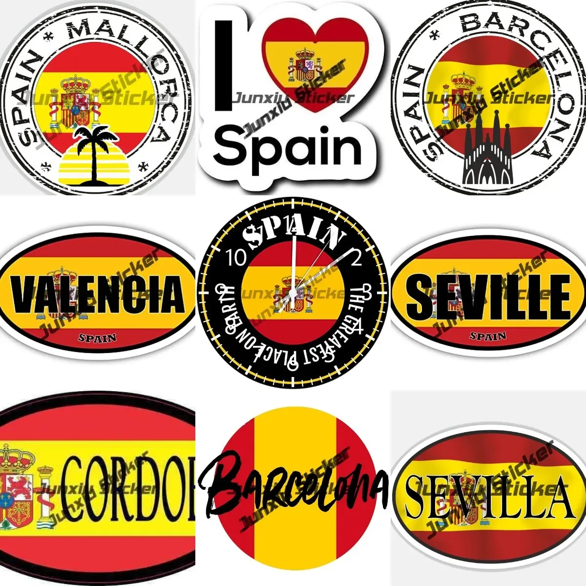 Mallorca Circular Barcelona España escudo de armas sello pegatina España Navarra Sevilla Valencia Malaga español calcomanía ovalada accesorio