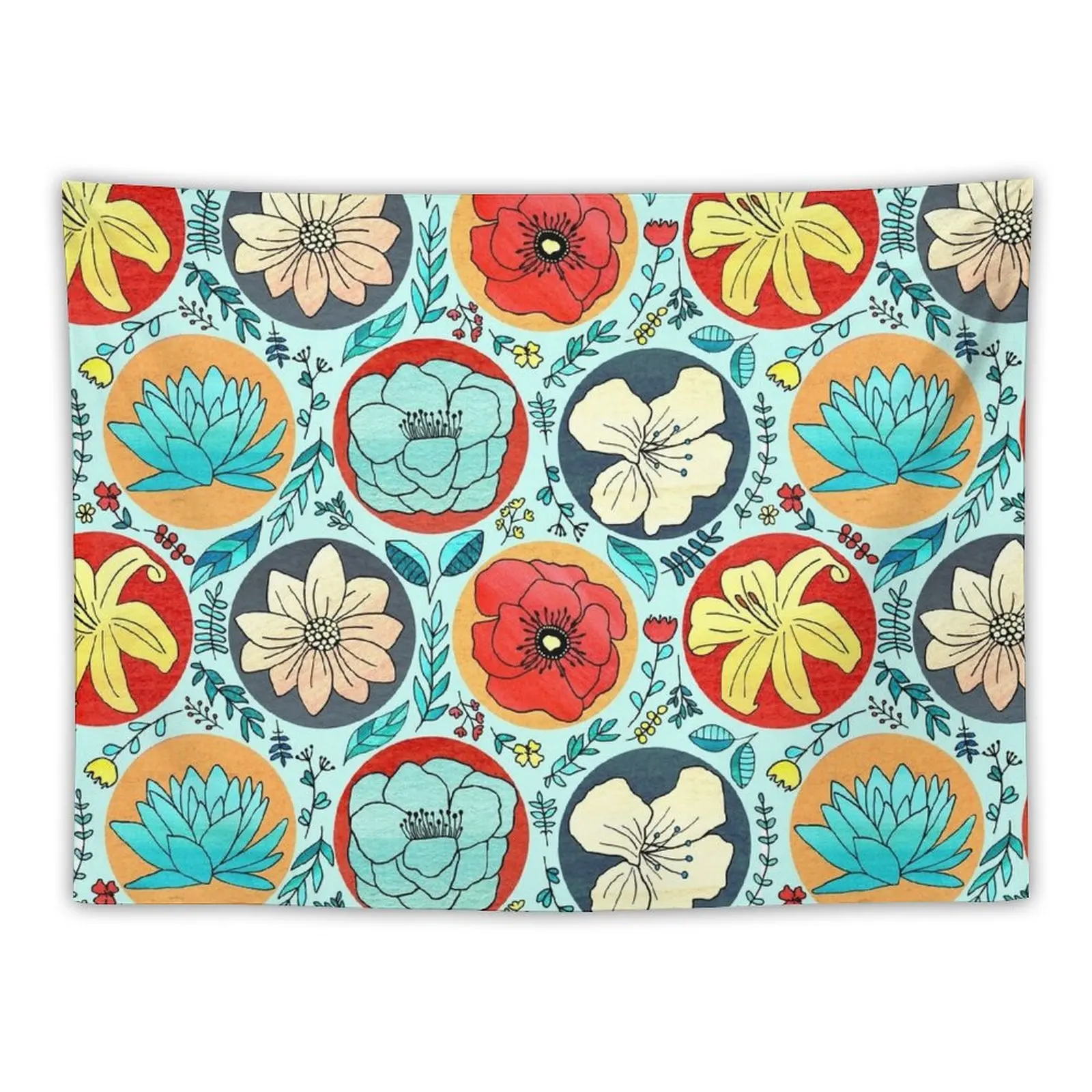 

Polka Dot Floral On Aqua Tapestry Decorations For Room Tapete For The Wall Carpet On The Wall Decoration Aesthetic