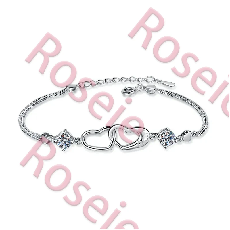 

Браслет Roseie 2026: Модный, роскошный, классический, с муассанитом, креативный, с двойным сердцем, из серебра 925 пробы, для женщин, ювелирное украшение для вечеринок, подарок