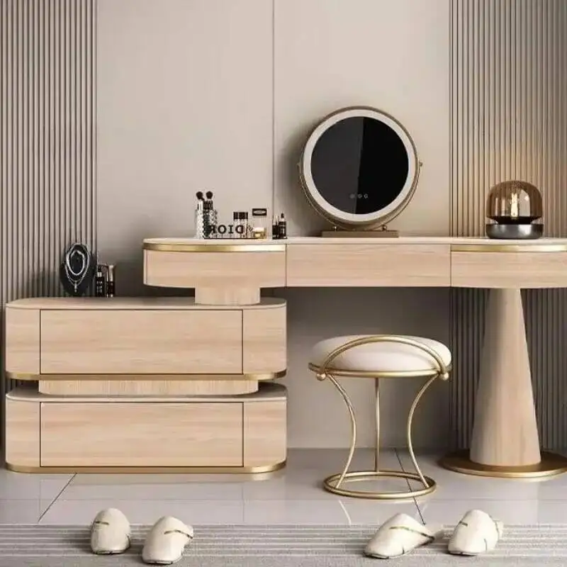 

Toiletries dressers home bedroom furniture luxury Light solid wood board storage cabinet rock board Makeup vanity Dressing table